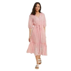 Draper James pink the tie waist midi dress Summer Prarie Romantic Boho Peasant